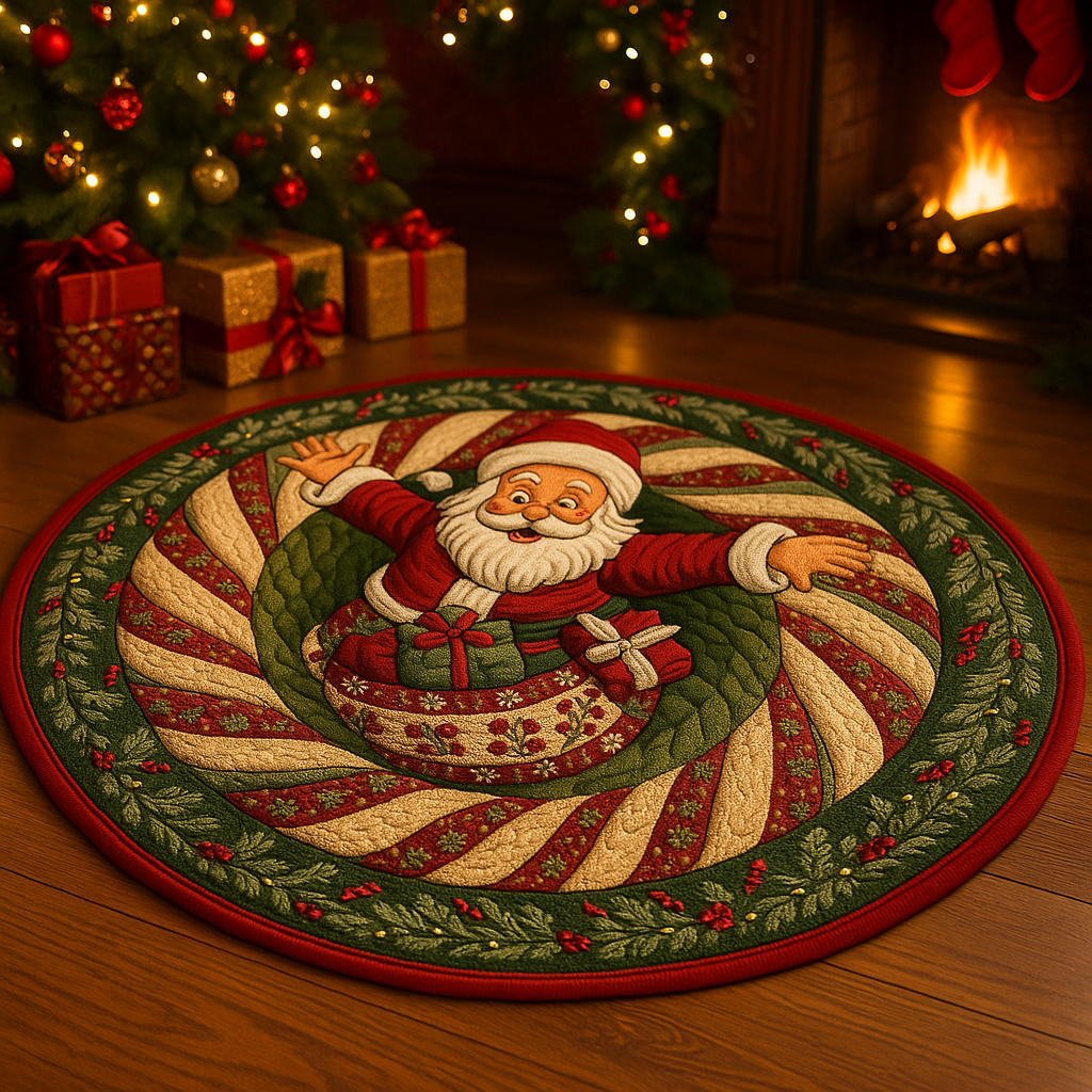 Festive Santa Christmas Round Rug – Holiday Entrance Mat for Outdoor & Indoor Decor